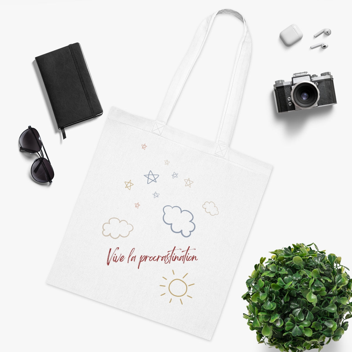 Head in the clouds procrastination cotton tote